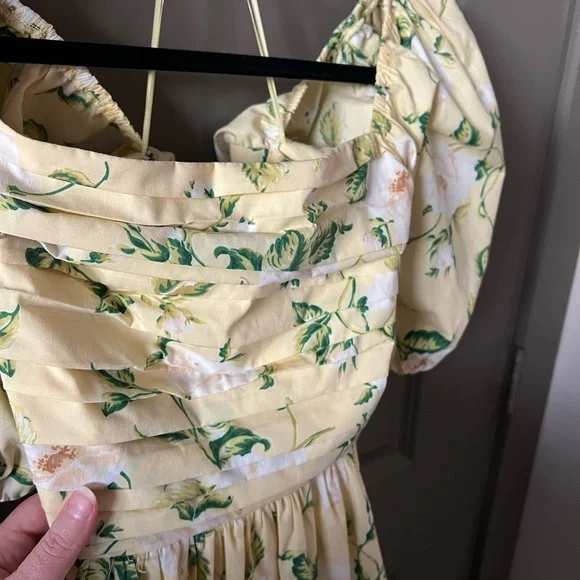 Abercrombie & Fitch | Yellow Floral Emerson Poplin Puff Sleeve Midi Dress - Picture 6 of 14